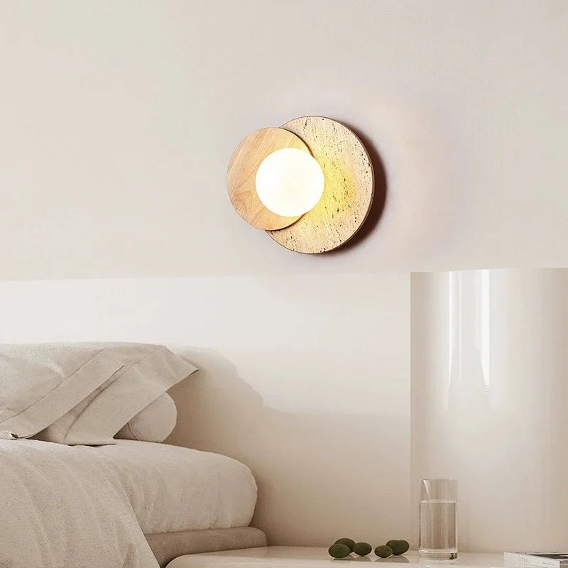 Afralia™ Nordic Stone Wood Wall Sconce Light Fixture for Bedroom, Wabi-sabi Design