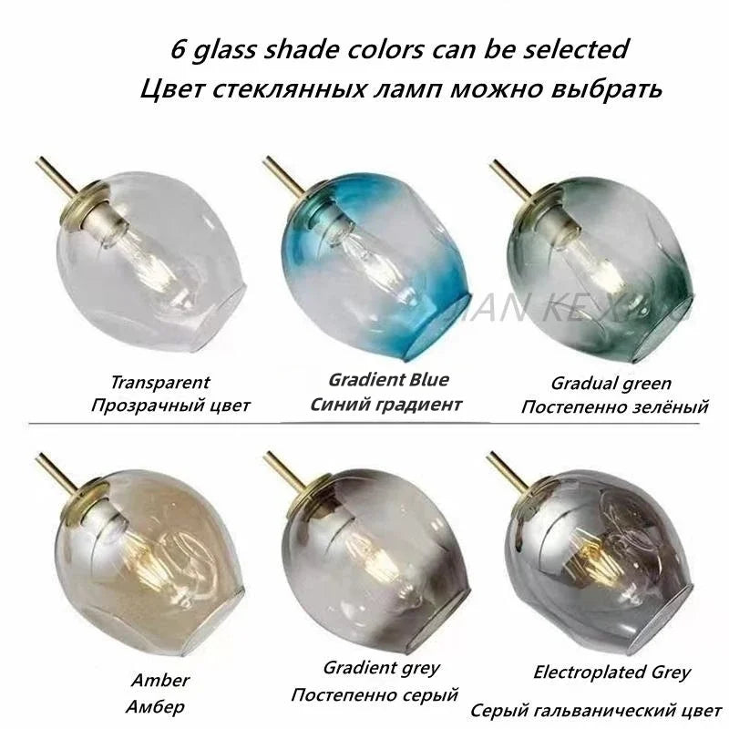 Afralia™ Glass Branch Ceiling Chandelier with Multi Color Lampshades