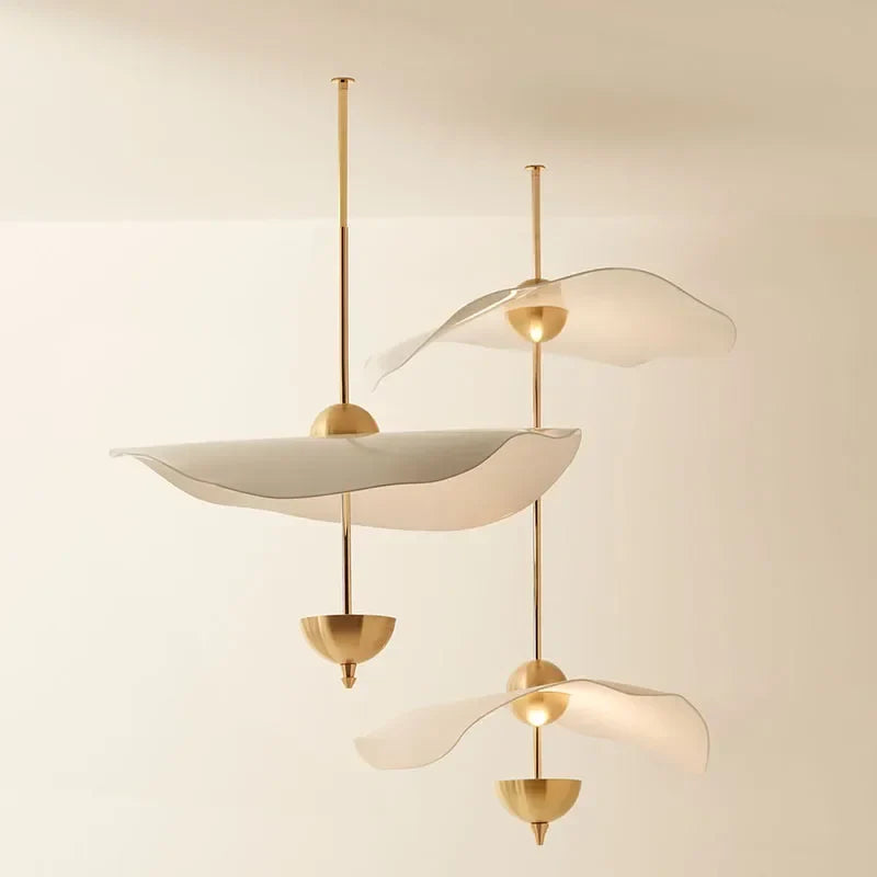 Afralia™ Modern LED Chandelier Lotus Leaf Gold Lustre Pendant Light for Living Room Hotel Shop