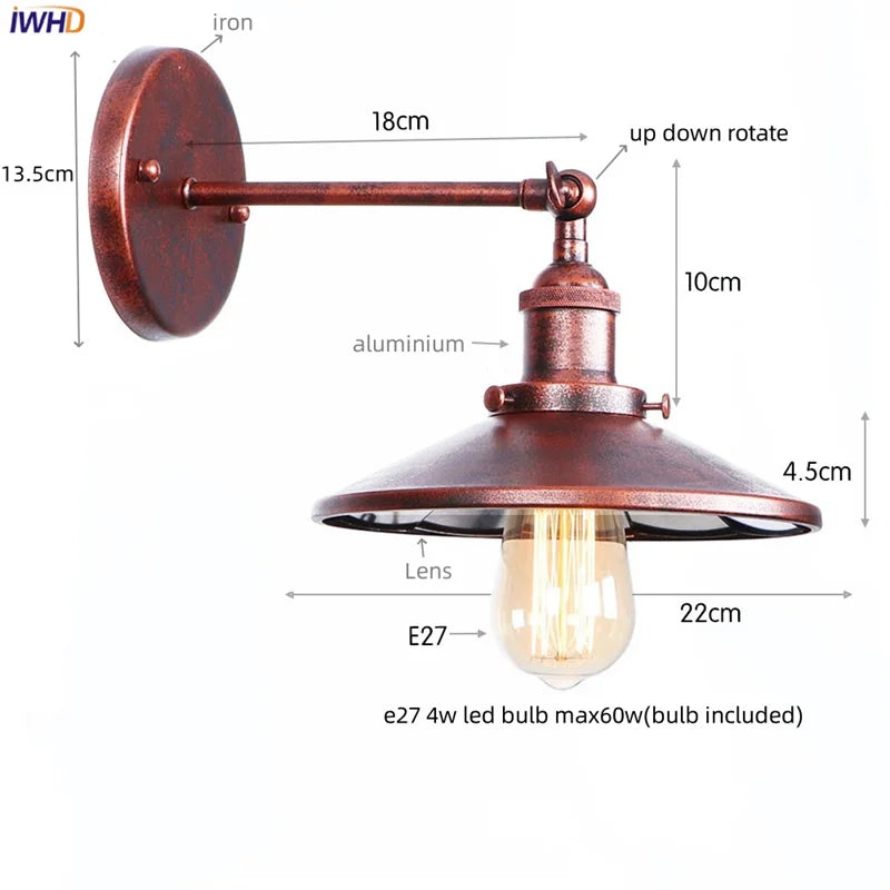 Afralia™ Vintage LED Pull Chain Wall Lights, Industrial Retro Iron Aisle Bedside Lamp