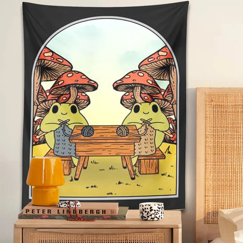 Frog Mushroom Tapestry Wall Hanging for Boho Decor by Afralia™