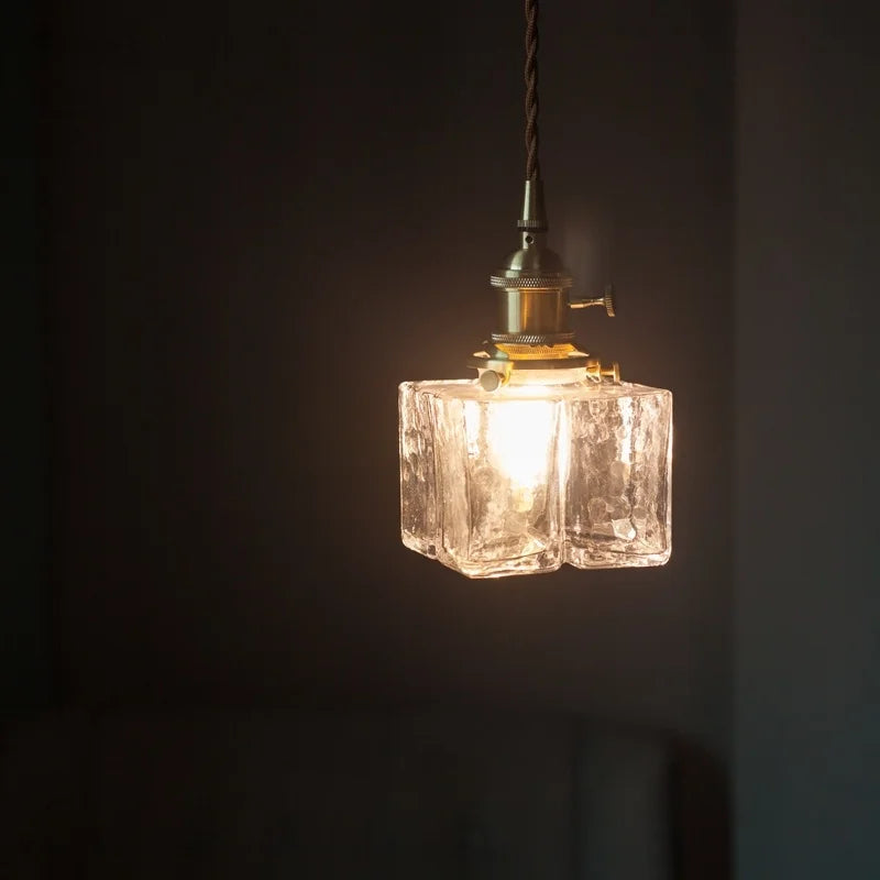 Afralia™ Small Glass LED Pendant Lights Japanese Vintage Hanging Lamp