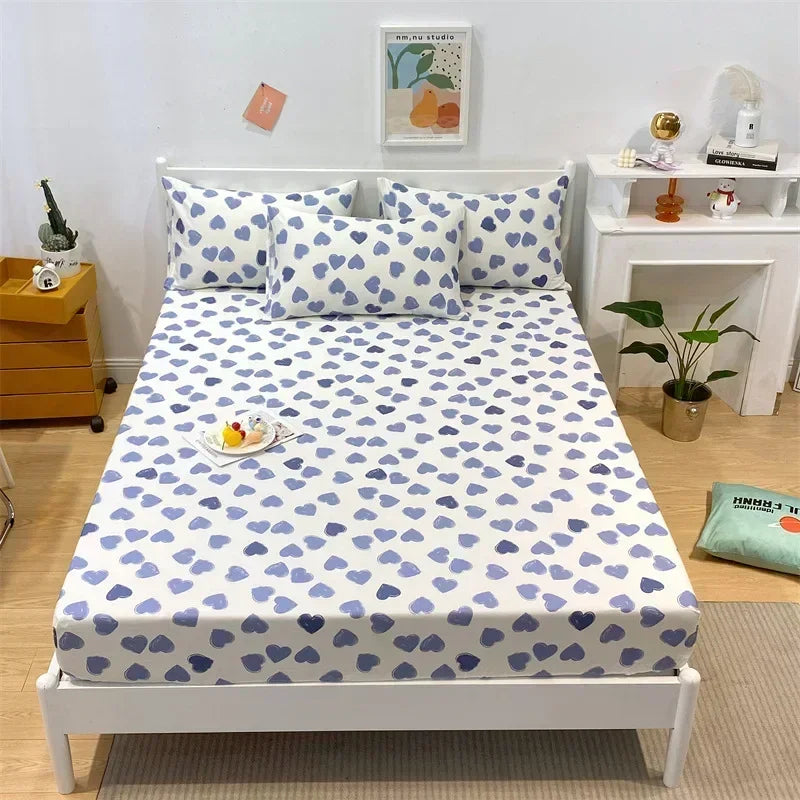 Afralia™ Queen Size Cotton Fitted Sheet Set with Cute Print, Soft and Skin-friendly Bed Cover