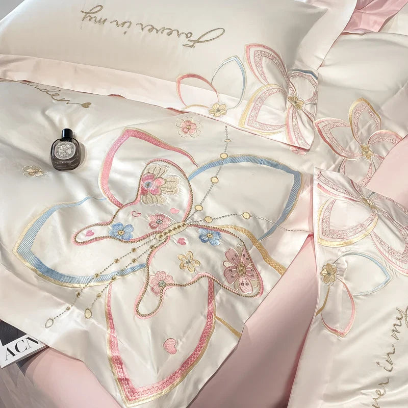Afralia™ Embroidered Butterfly Flowers Patchwork Bedding Set