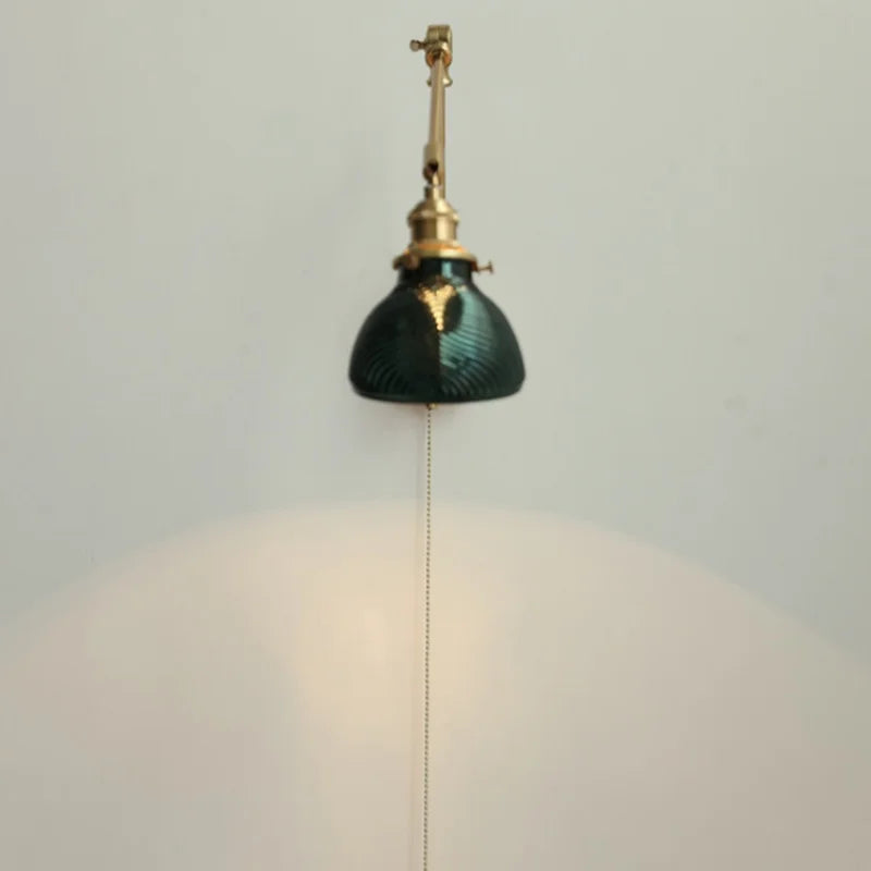 Afralia™ Glass Green LED Wall Light Fixture Vintage Green Swing Arms Sconce