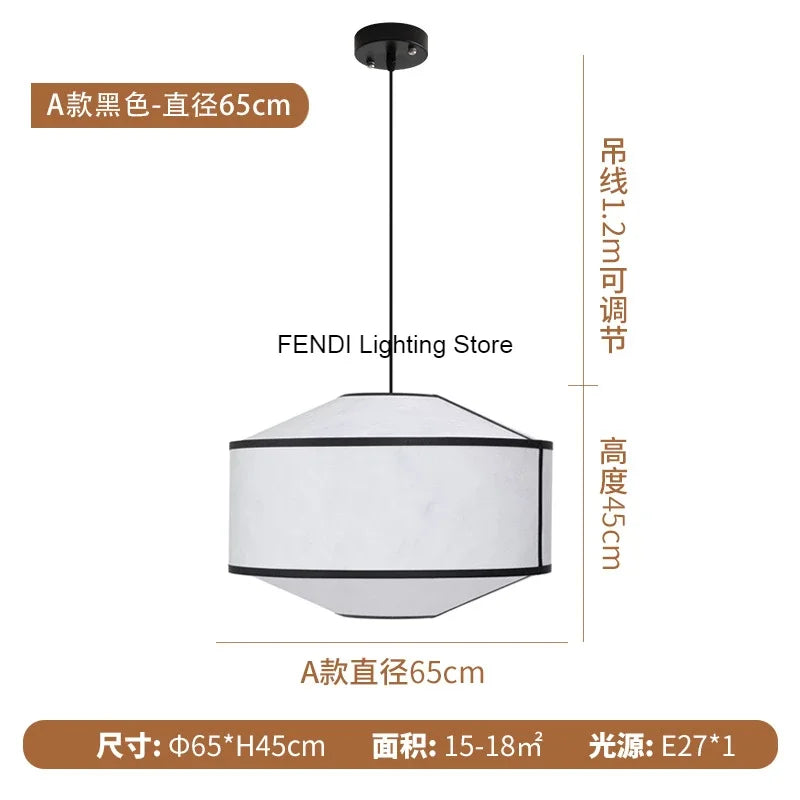 Afralia™ Wabi Sabi Fabric Chandelier Drum Pendant Light for Bedroom Living Room
