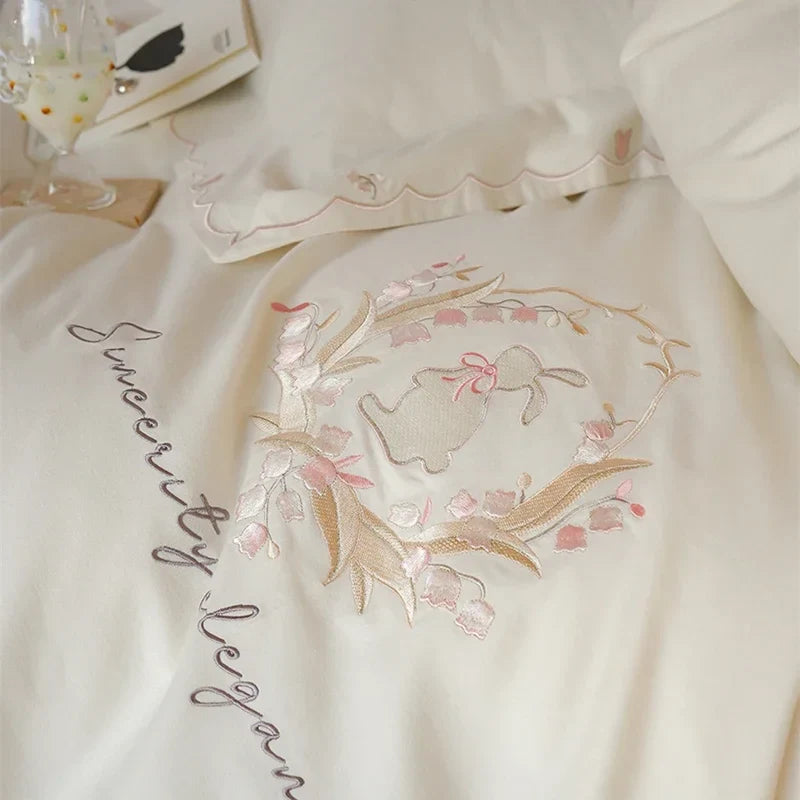 Afralia™ Brushed Volcanic Fleece Cotton Duvet Cover Set with Embroidered Details