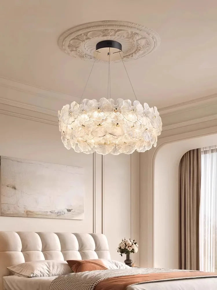 Luxury Lotus Leaf Glass Chandelier LED Pendant Light by Afralia™