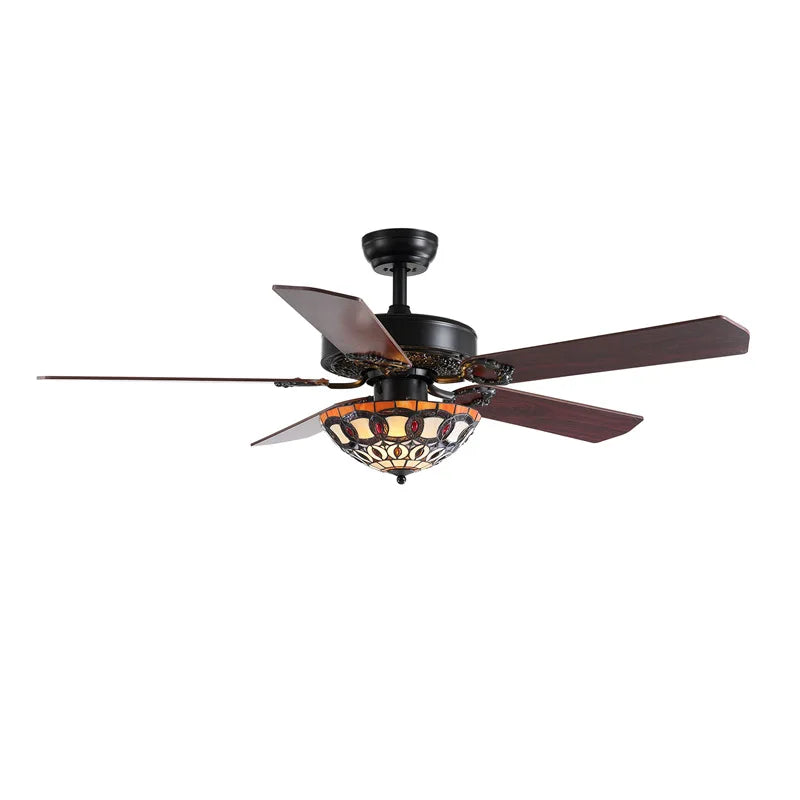 Afralia™ Retro Remote Control Ceiling Fan Light with Wood Blades for Living Room, 52 Inch