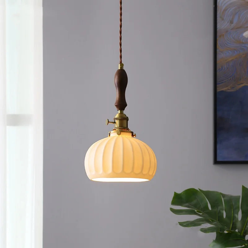 Afralia™ Ceramic Copper Chandelier LED Pendant Light Modern Hanging Lamp for Home Decor