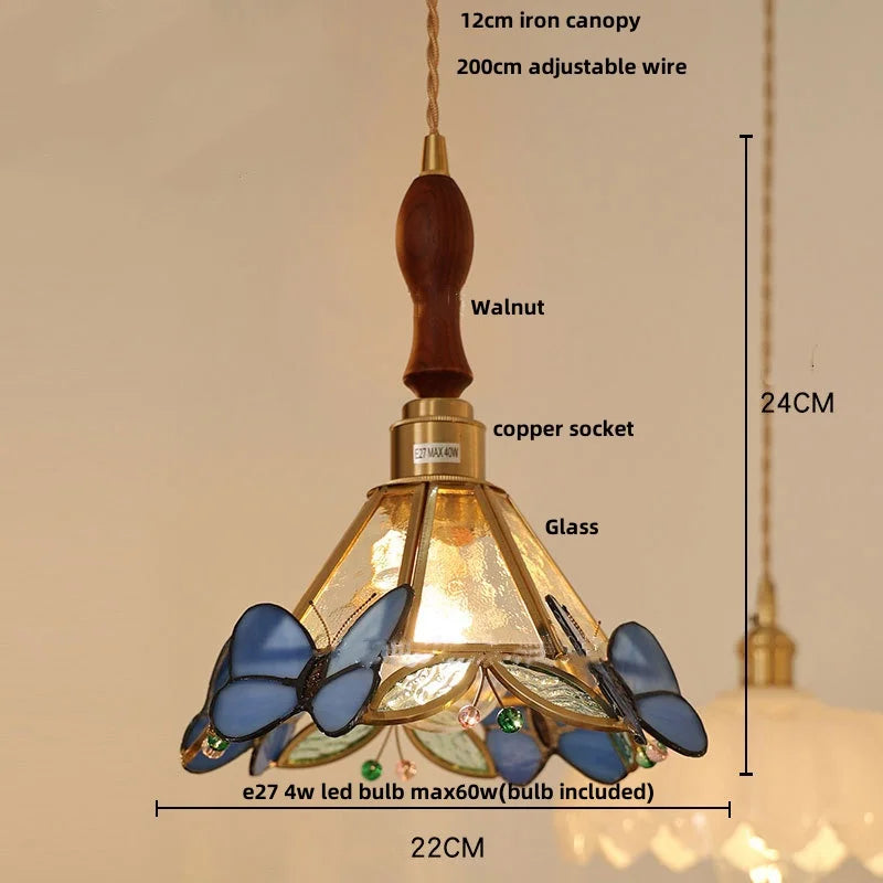 Afralia™ Clear Glass LED Pendant Light Tiffany Butterfly Hanging Lamp