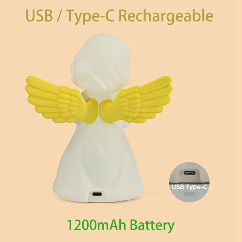 Afralia™ Cherub RGB Night Light USB Rechargeable Bedside Lamp - Child's Gift