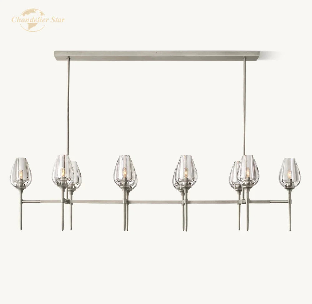 Afralia™ Tulip Linear Crystal Chandelier Brass Chrome Black Pendant Lights