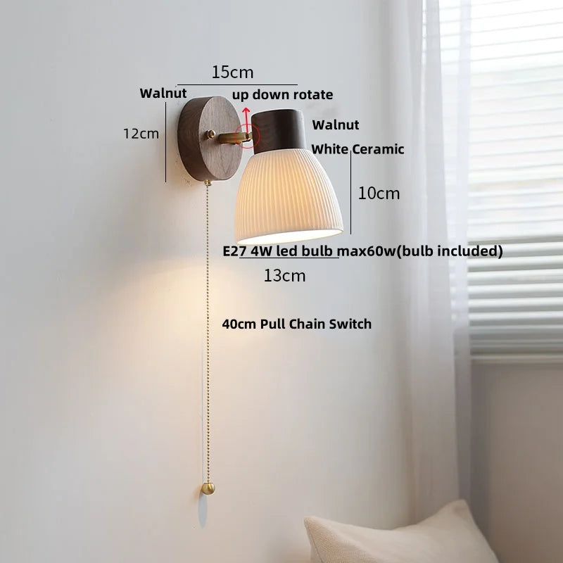 Afralia™ Ceramic Walnut Wood Wall Light - Modern Nordic Bar Reading Bedside Lamp