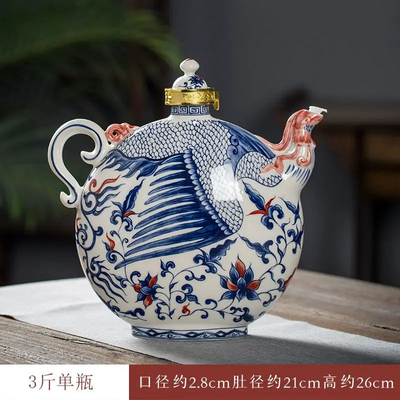 Afralia™ Vintage Ceramic Wine Pot Set, Blue and White, 3 Jin, Gift Box