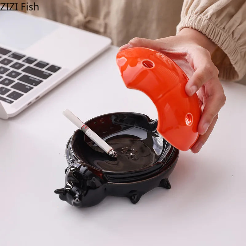 Afralia™ Ladybug Ceramic Ashtray - Windproof Desk Decoration & Smoking Accessory