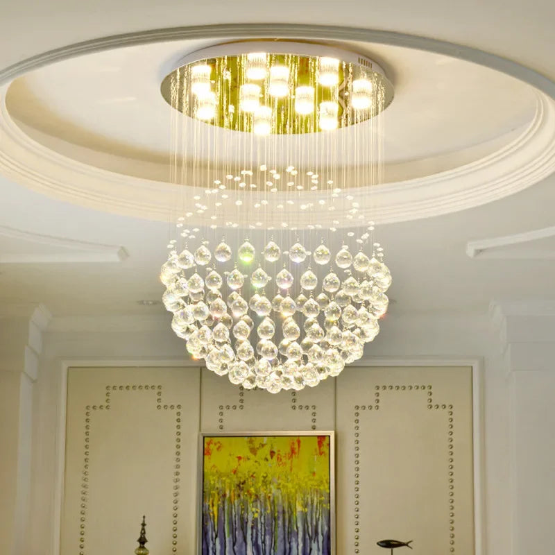 Afralia™ K9 Crystal Ball LED Ceiling Chandelier for Living Dining Room Bedroom Home Decor