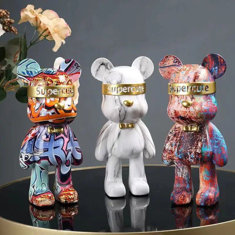 Resin Colorful Bear Statue by Afralia™: Urban Street Art Decor - Cool Shelf Decor
