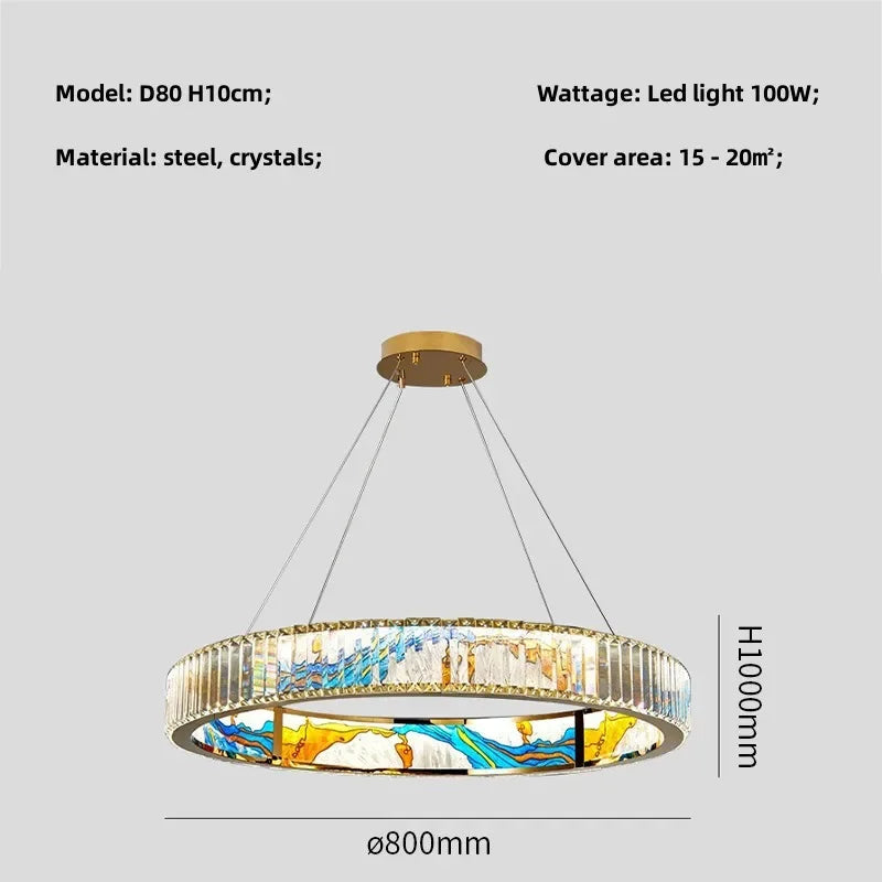 Afralia™ Circle Steel LED Pendant Chandelier, Modern Dimmable Lighting for Living Room Home Decor