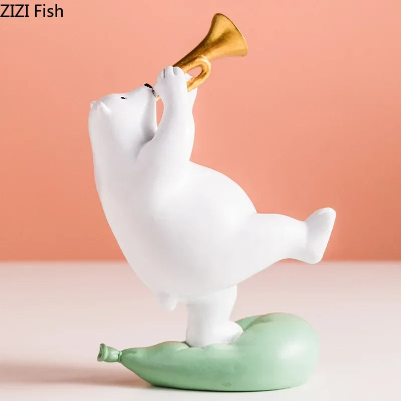 Afralia™ Polar Bears Music Band Figurines Desk Decor Resin Sculpture - Lovely Animal Musicians