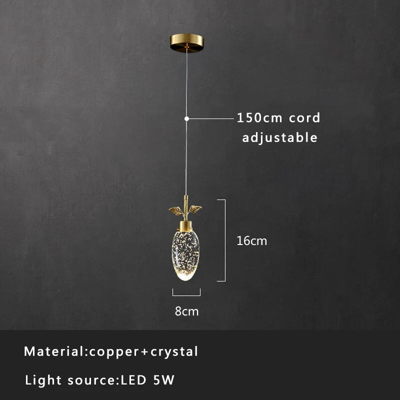 Afralia™ Crystal Copper Pendant Lights Gold Home Decor Glass Hanging Lamp