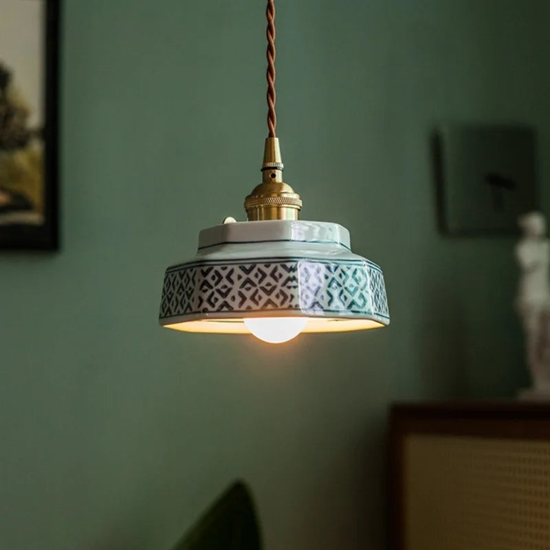 Afralia™ Ceramic LED Pendant Light Japanese Copper Hanging Lamp - Vintage Style
