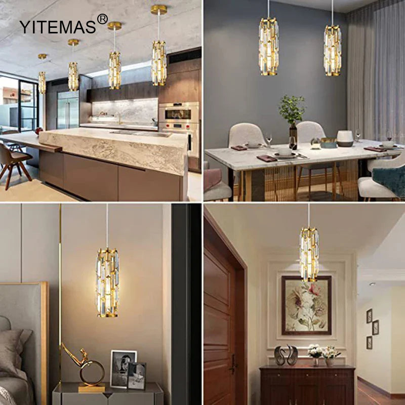 Afralia™ Crystal Mini Pendant Chandelier Gold/Black for Kitchen Dining Bedroom – Elegant Lighting Solution