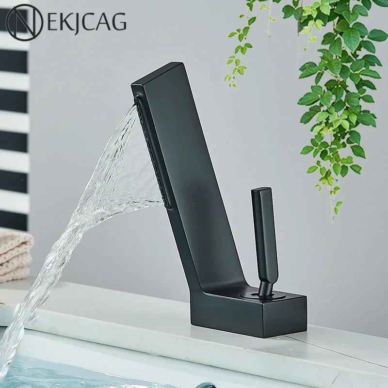 Afralia™ Brass Waterfall Basin Faucet Hot/Cold Mixer Taps Single Handle Bathroom Sink