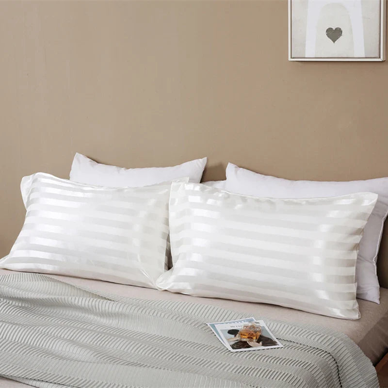 Afralia™ Satin Stripes Pillowcase - Soft, Comfortable King Size Jacquard Pillow Cover