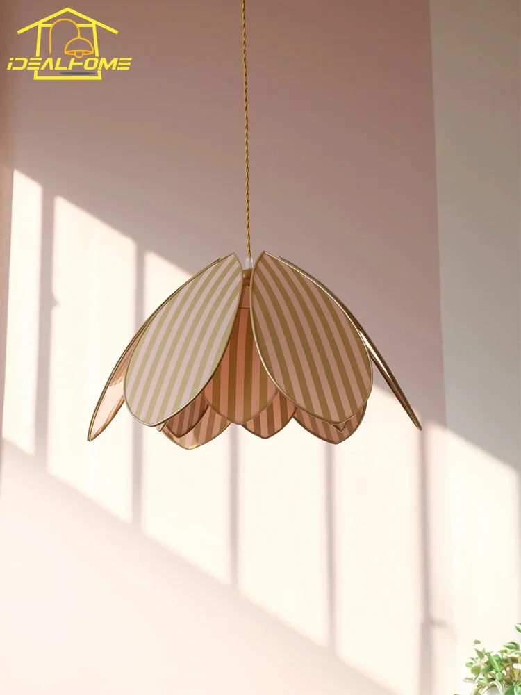 Afralia™ Petal Pendant Lights LED E27 Fabric Art Hanging Lamp for Medieval Atmosphere
