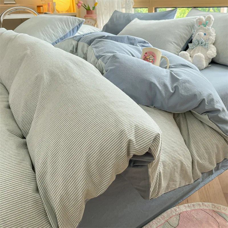 Afralia™ Cozy Striped Cotton Bedding Set - Breathable & Soft Quilt Kit