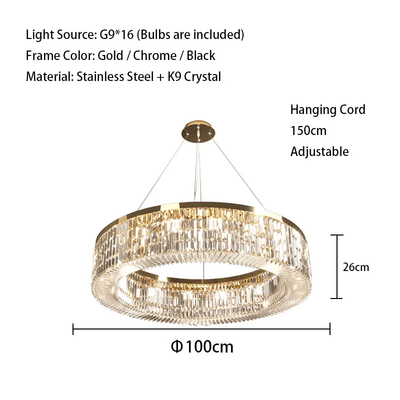Afralia™ Modern LED Crystal Ceiling Chandelier Golden Lustres for Living Room