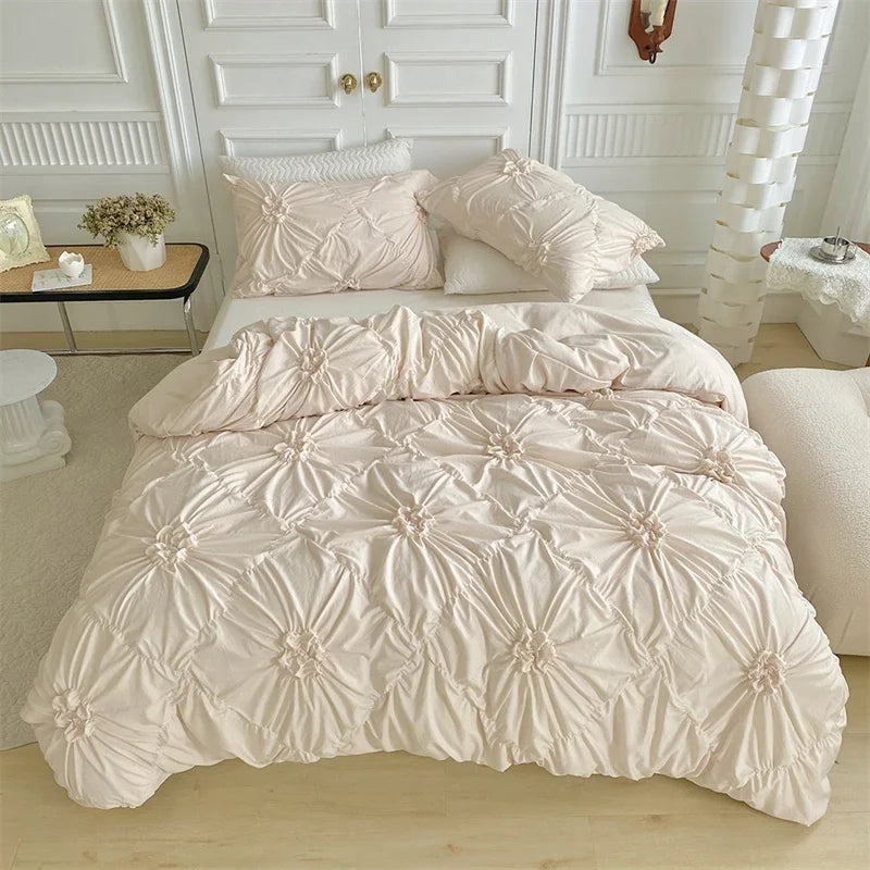 Afralia™ Luxury Pinch Pleated Duvet Cover Set Queen - Solid Color Bedding Set