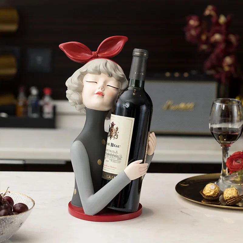 Afralia™ Modern Bow Girl Wine Glass Holder and Cabinet Wine Rack Sculpture