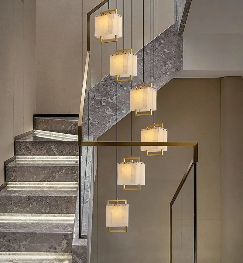 Afralia™ Marble LED Living Room Chandelier: Modern Staircase Loft Pendant Light & Dining Room Fixture