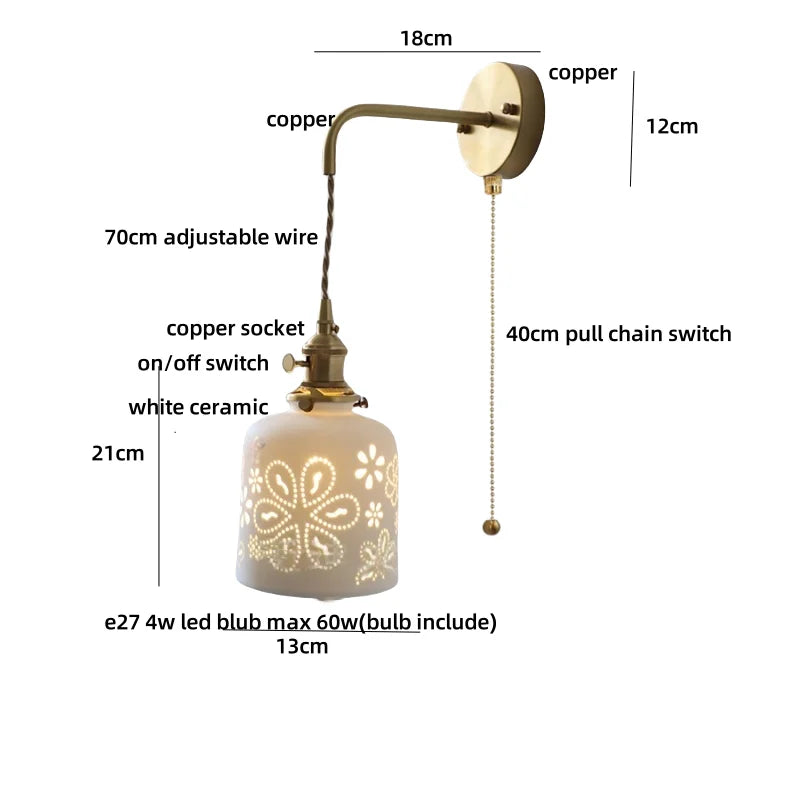 Afralia™ Ceramic LED Wall Light Balcony Bedroom Kitchen Modern Bedside Lamp