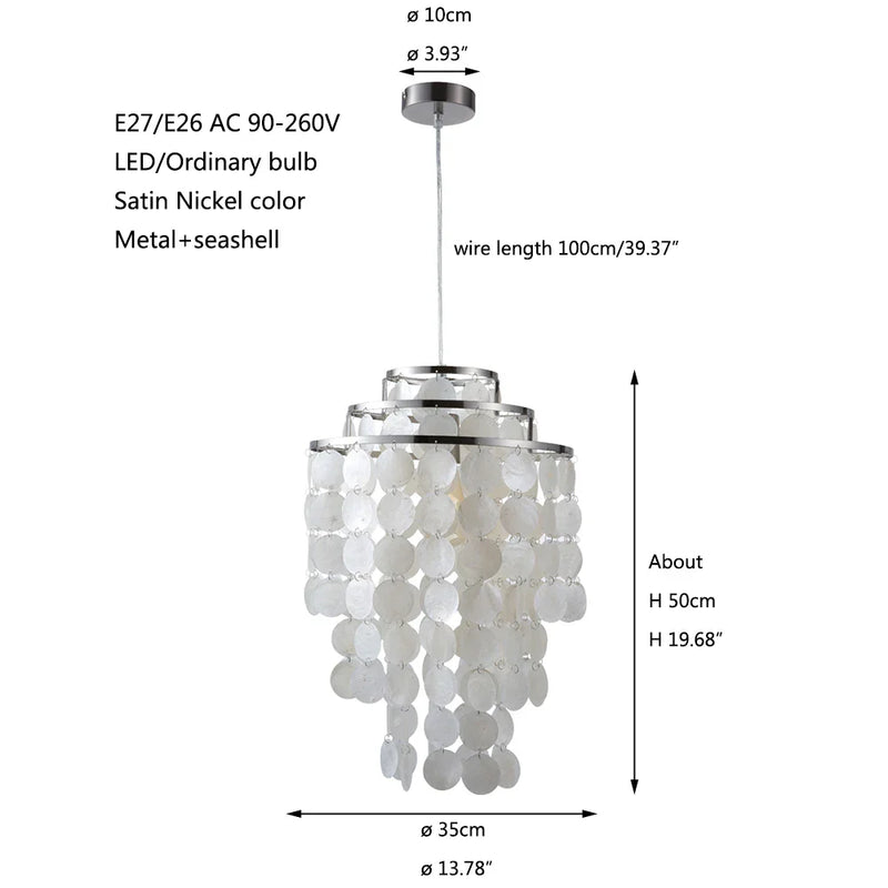 Afralia™ Natural Seashell Pendant Lamp for Kitchen Living Room Bedroom