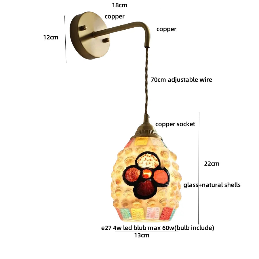 Afralia™ Amber Glass LED Wall Sconce with Pull Chain Switch for Bedroom and Bathroom