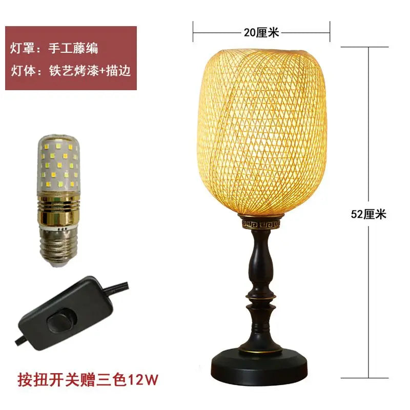 Afralia™ Retro Rattan Desk Lamp for Bedroom, Living Room, and Study Decor