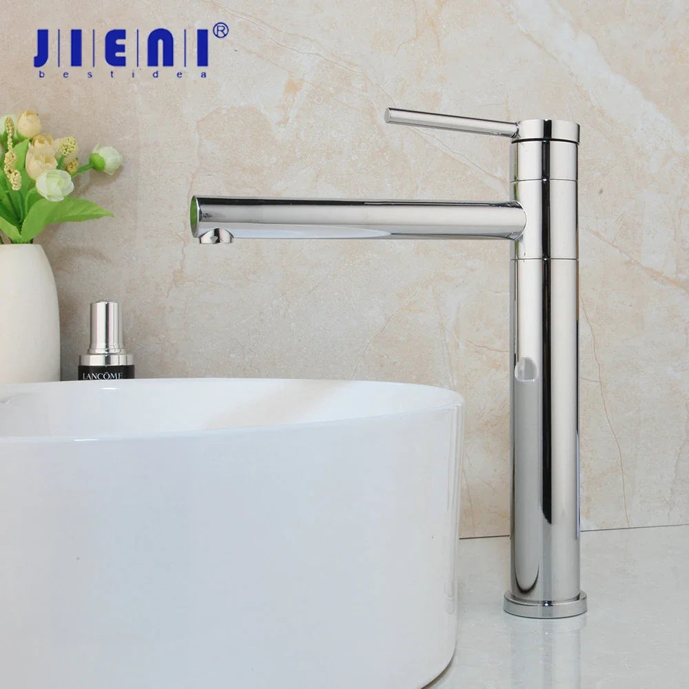 Afralia™ Gold Plated & Chrome Basin Faucet with Long Spout, Single Handle Mixer