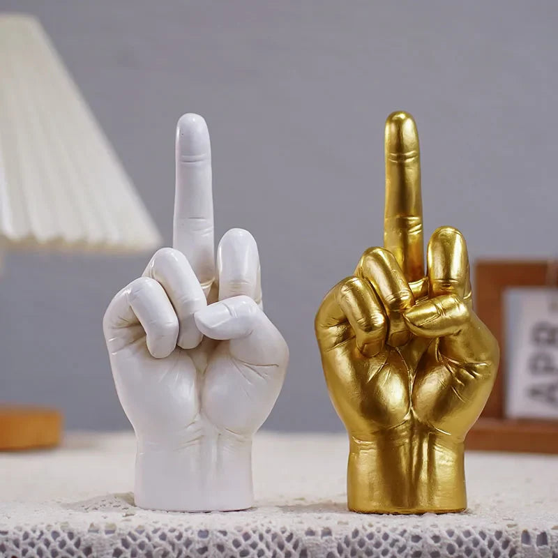 Afralia™ Black Gold Middle Finger Sculpture: Modern Home Decor Figurine & Shelf Accessory