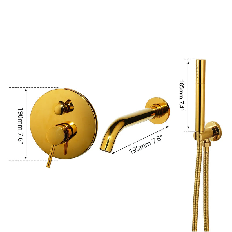 Afralia™ Brush Gold Bathroom Shower Tub Faucet Wall Mount Golden Plated Mixer Tap