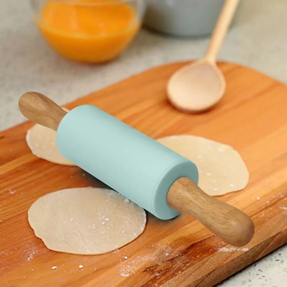 Afralia™ Silicone Rolling Pin with Wooden Handle - Non-stick Baking Tool