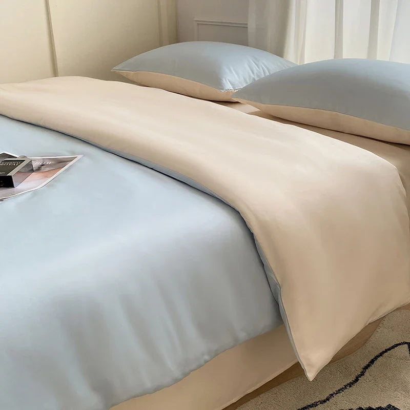 Afralia™ Satin Ice Silk Bedding Set - Double Sided Faux Silk Duvet Cover, Sheet & Pillowcases