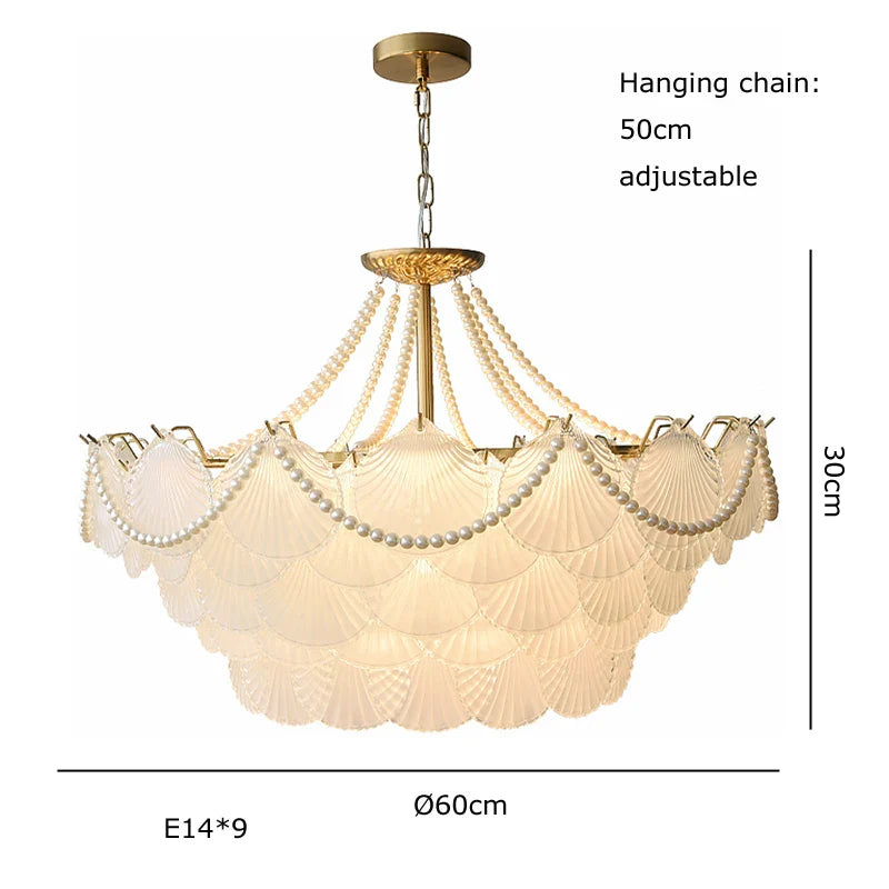 Afralia™ Shell Glass Gold Lustre LED Chandelier - Luxury Hanging Lamp