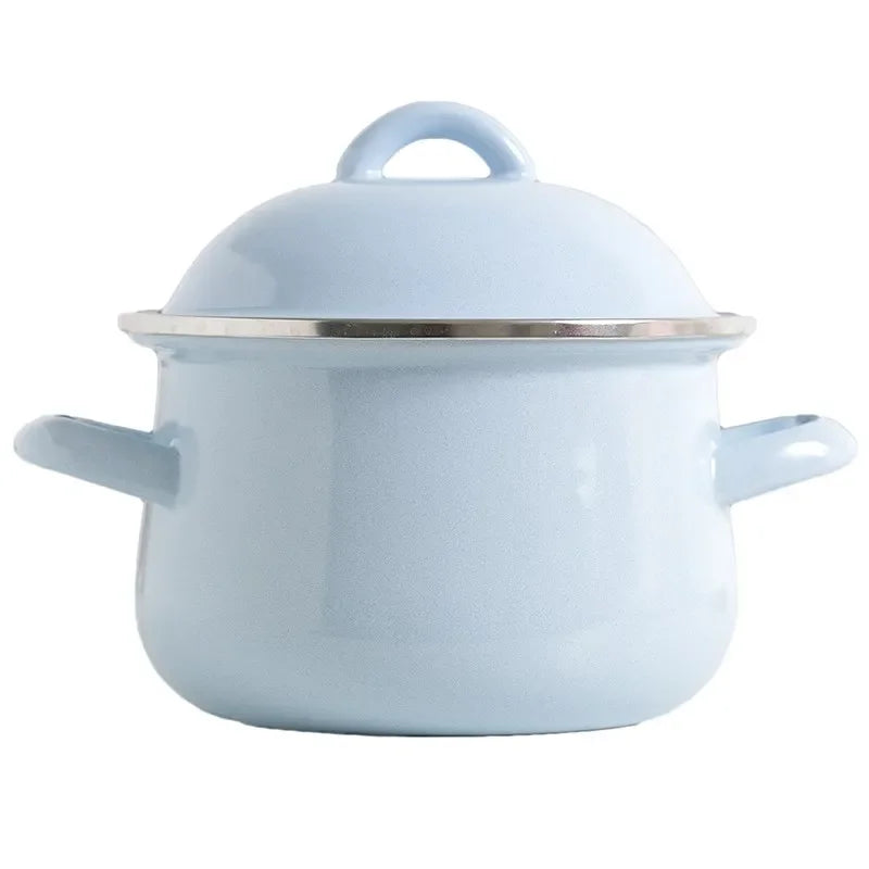 Afralia™ Enamel Stock Pot with Lid, 1.5L Multi-Purpose Cooking Pot for Kitchen Soups and Porridge