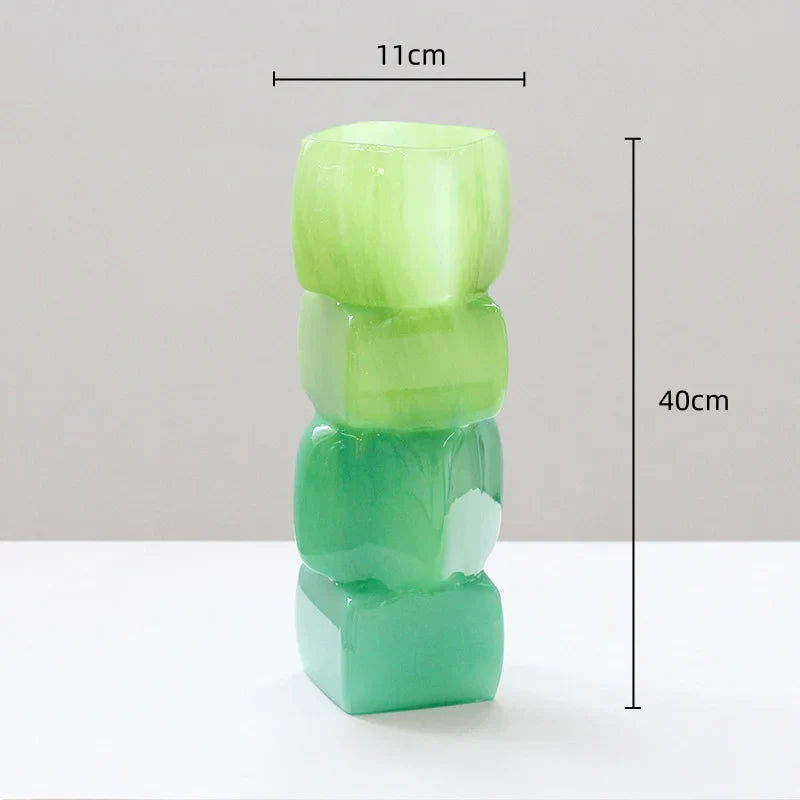 Afralia™ Square Geometric Glass Vase Gradient Color Flower Arrangement Home Decor