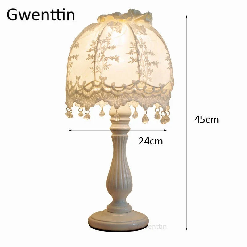 Afralia™ Lace Fabric Table Lamp Led Desk Light for Home Wedding Decor Bedroom