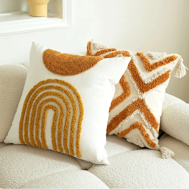 Afralia™ Geometric Tufted Embroidered Cotton Canvas Cushion Cover 45*45cm