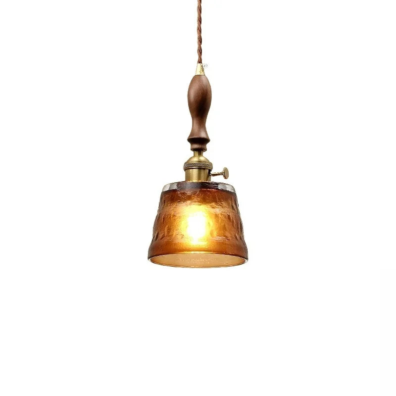 Afralia™ Vintage Style Amber Glass Small LED Pendant Lamp for Home Decor